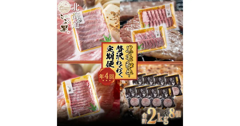 【ふるさと納税】 ＜定期便4回＞ 北海道産 黒毛和牛 こぶ黒 A5 すき焼き 焼肉 ハンバーグ 牛肉 食べ比べ 赤身 希少部位 希少 肩 ロース ハンバーグステーキ 霜降り ブランド牛 贅沢 定期便 BBQ バーベキューブランド ビーフ 惣菜 黒毛 和牛 冷凍 北海道 新ひだか町 ＜LC＞