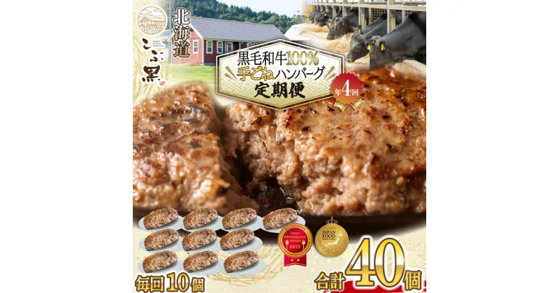 【ふるさと納税】 ＜全4回定期便＞ 北海道産 黒毛和牛 こぶ黒 ハンバーグ 全 40個 ( 各 10個 ) 定期便 黒毛 和牛 ブランド牛 ハンバーグステーキ BBQ バーベキュー 牛肉 ブランド 牛 肉 ビーフ お惣菜 惣菜 冷凍 北海道 新ひだか町