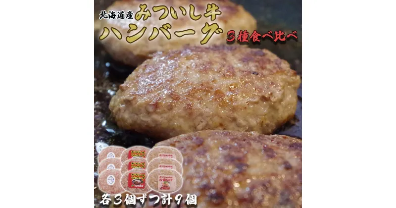 【ふるさと納税】 北海道産 黒毛和牛 みついし牛 ハンバーグ 3種 計 9枚 900g ( 100g × 各 3個 ) ブランド ホエー豚 道産豚 合挽 合い挽き ブランド牛 和牛 牛肉 豚肉 牛 豚 肉 ビーフ ポーク ハンバーグステーキ お惣菜 惣菜 9枚 セット 北海道 新ひだか町