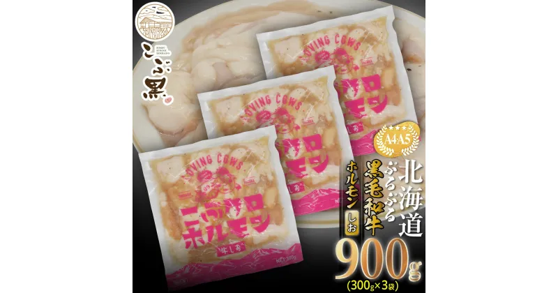 【ふるさと納税】 北海道産 黒毛和牛 こぶ黒 A5 A4 しお ホルモン 計 900g （ 300g × 3パック ） 和牛 ブランド牛 牛肉 ブランド 牛 肉 ビーフ ぷるぷる もつ鍋 もつ モツ もつ煮 焼肉 煮込み 塩 冷凍 北海道 新ひだか町 ＜LC＞