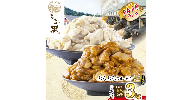 【ふるさと納税】 北海道産 黒毛和牛 こぶ黒 A5 A4 しお ＆ みそ ホルモン 計 3kg （ 各 300g × 5 パック ） 和牛 ブランド牛 牛肉 ブランド 牛 肉 ビーフ ぷるぷる もつ鍋 もつ モツ もつ煮 焼肉 煮込み 塩 味噌 冷凍 北海道 新ひだか町