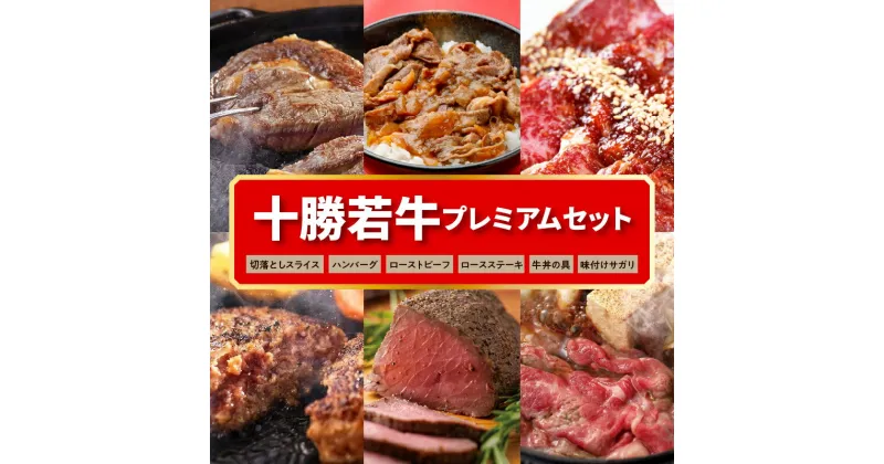 【ふるさと納税】＼レビューキャンペーン／十勝若牛 プレミアム セット 牛肉 肉 赤身 豊かな旨味 ロースステーキ 切り落としスライス ローストビーフ ハンバーグ 牛丼の具 味付サガリ 贈り物 お取り寄せ お中元 夏 夏ギフト お中元ギフト のし 熨斗 北海道 清水町 送料無料