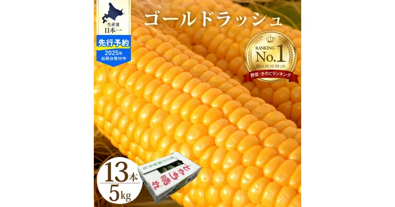 【ふるさと納税】楽天 ランキング 連続 1位 獲得 とうもろこし【2025年8月上旬から下旬にお届けします】北海道産 とかち晴れ ゴールドラッシュ 13本入 2L 5kg スイートコーン 人気 朝採り 産地直送 甘い 送料無料 期間限定 数量限定 JA 北海道 十勝 芽室町 めむろ