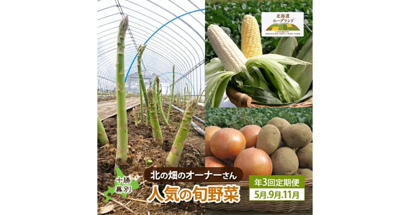 【ふるさと納税】十勝幕別 北の畑のオーナーさん 人気の旬野菜 年3回定期便［2025年5月出荷開始］北海道ホープランド農場 【 アスパラ とうもろこし コーン じゃがいも ジャガイモ 玉ねぎ 野菜 定期便 】　定期便　お届け：2025年5月出荷開始