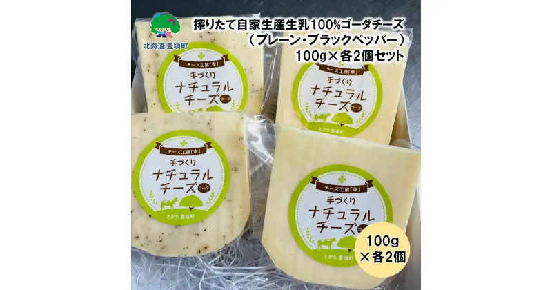 【ふるさと納税】 搾りたて 自家生産 生乳100% 使用！ ゴーダチーズ （ プレーン ・ ブラックペッパー ）100g×各2個セット【 北海道 十勝 豊頃町 】［チーズ工房「幸」］” 北海道 十勝 豊頃町 ” 特産 数量限定 送料無料