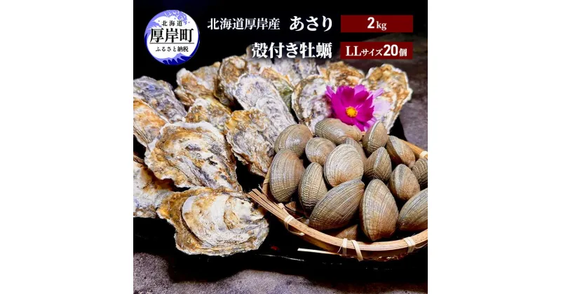 【ふるさと納税】北海道 厚岸産 あさり2kg 殻付き 牡蠣 LLサイズ 20個　 魚貝類 海鮮 海の幸 ふっくら 濃厚 大粒 肉厚 産地直送 　お届け：2024年10月～11月末まで、2025年3月下旬～6月末