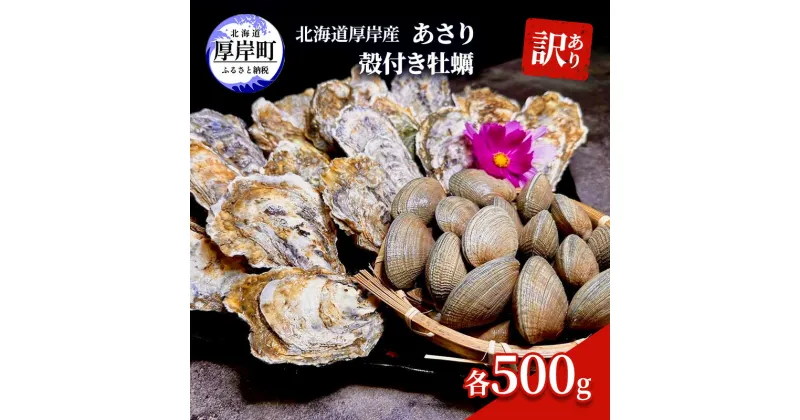 【ふるさと納税】訳あり 北海道 厚岸産 あさり 殻付き牡蠣 各500g　 魚貝類 海の幸 グルメ 大粒 肉厚 海の幸 海鮮 オイスター 濃厚な甘み 　お届け：2024年10月～11月末まで、2025年3月～6月末