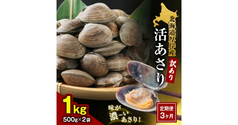 【ふるさと納税】3カ月 定期便 北海道 厚岸産 訳あり 活あさり 500g×2(各月1kg、合計3kg) アサリ　定期便・ 貝類 海産物 旨み 砂出し済み 厚岸産あさり 　お届け：2024年9月～7月中旬まで