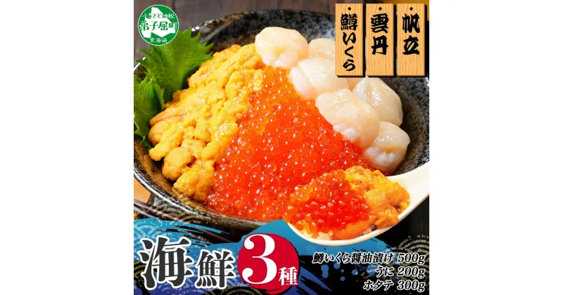 【ふるさと納税】3011. 3種 海鮮丼 鱒 いくら醤油漬け 100g×5 5-6人前 ウニ チリ産 冷凍 雲丹 うに 200g ホタテ 300g 帆立 ます いくら いくら醤油 マスイクラ ますいくら イクラ 魚卵 マス 海鮮 送料無料 北海道 弟子屈町