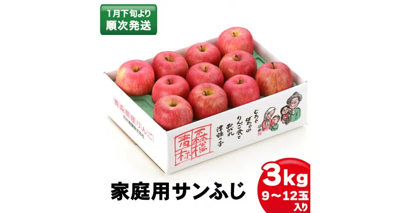 【ふるさと納税】家庭用りんご サンふじ 3kg (9～12玉入り 3kg 1箱) ～見た目にわけあり 味はそのまま～｜青森 津軽 つがる リンゴ 林檎 フルーツ 訳あり 果物 旬 [0341]