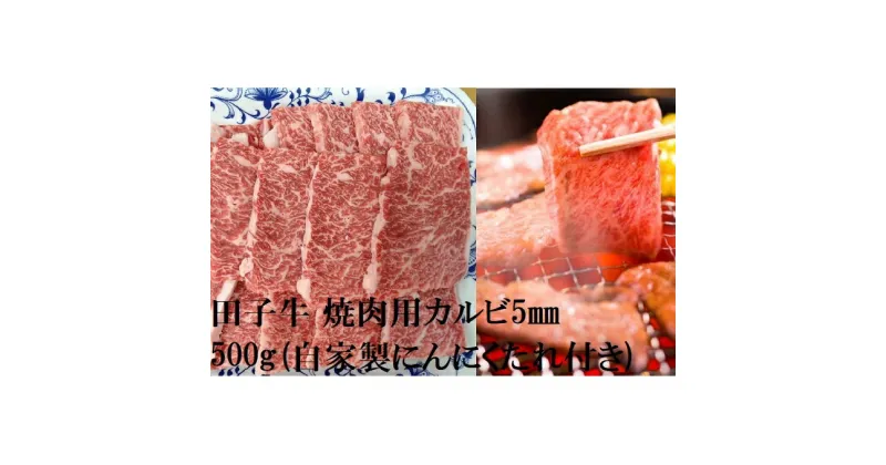 【ふるさと納税】田子牛 焼肉用上カルビ5mmスライス500g(自家製にんにくたれ付き）　バラ(カルビ)・お肉・牛肉・焼肉・バーベキュー