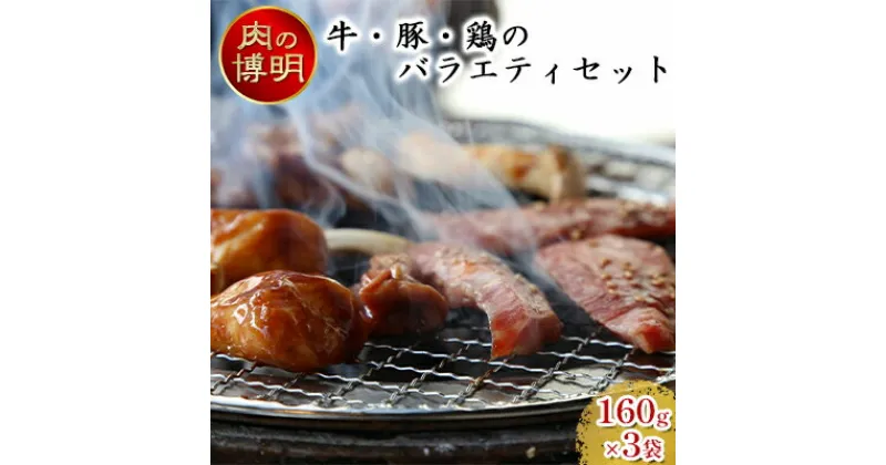 【ふるさと納税】【ヤキニクストック】牛・豚・鶏のバラエティセット 160g×3袋【肉の博明】【焼肉セット】【国産】　 お肉 牛肉 豚肉 鶏肉 味付け肉 バーベキュー おかず 一人焼肉 山賊焼き サガリ