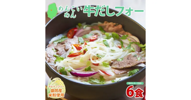 【ふるさと納税】盛岡 めんこいめん 牛だしフォー 6食 グルテンフリー 米粉 麺 グルメ お取り寄せ ギフト お土産 手土産 ご当地 プレゼント ラーメン ベトナム 料理 めんこい 農事組合法人となん 送料無料 岩手県 盛岡市　盛岡市